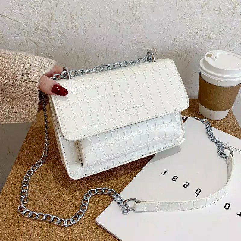 HF DISNA - TAS SELEMPAMG WANITA CROCO RANTAI NIKEL