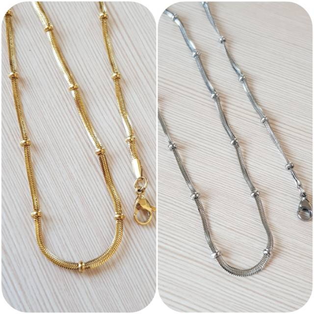 Kalung pipih biji lada gold white import titanium antikarat kalung belut pipih biji lada 45cm