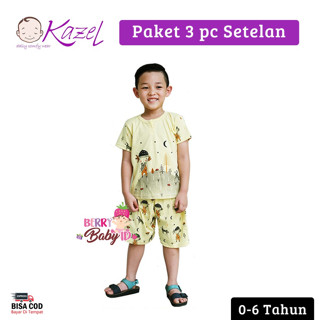 Kazel Set 3 Pc Setelan Piyama Pendek Indian Bayi Anak 0-6 Tahun KZL004 Berry Mart