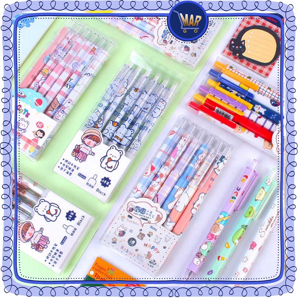 Pulpen gel mekanik set Bolpoin set mekanik 6 pcs Pena mekanik set 6 pcs