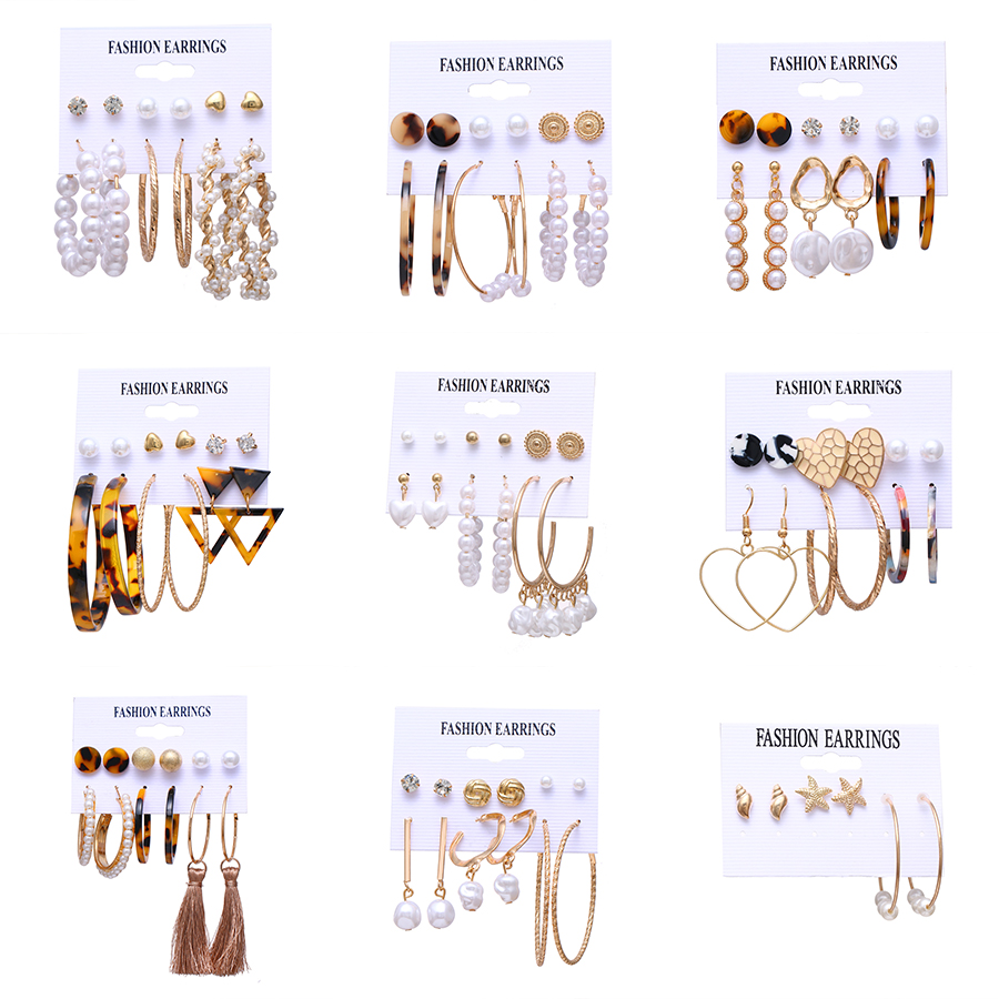 6 Pasang/Set Anting Tusuk Gantung Panjang Wanita Desain Lingkaran+Rumbai Mutiara Gaya Bohemian Untuk Pantai