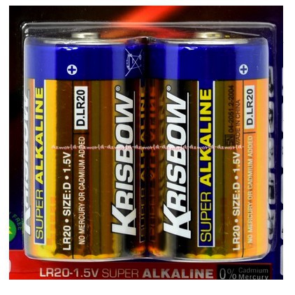 Krisbow Alkaline Baterai Ukuran D 2 Pcs BatraiElektronik Extra Power Batu Batrai Besar Bulat