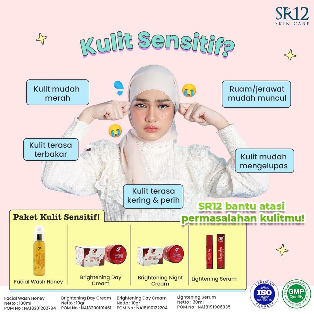 SR12 Krim Pemutih Wajah Brightening Day Night Cream Melembabkan Kulit Wajah BPOM