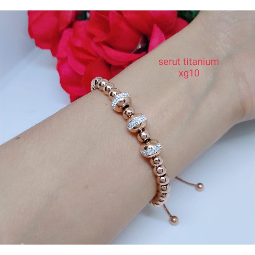 gelang serut titanium perhiasan aksesoris lapis emas anti luntur dan anti karat