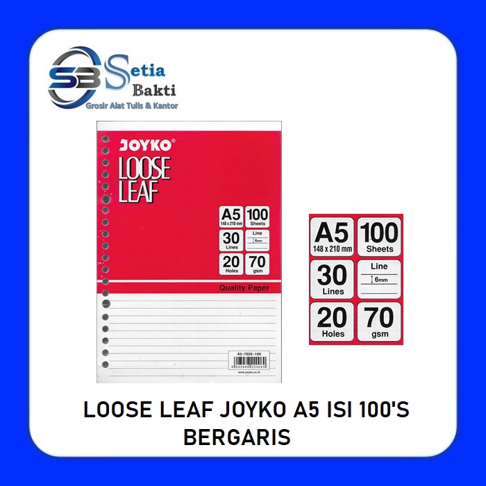 

Isi Loose Leaf JOYKO A5 100 Lembar Bergaris