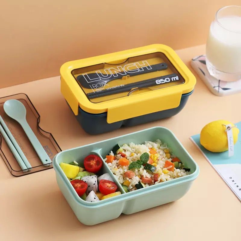 Lunch box Orinoco kuning | lunch box bento lengkap dengan sendok sumpit | lunchbox bebelac gold