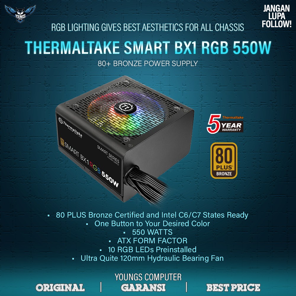 PSU Thermaltake Smart BX1 RGB 550W 80+ Bronze Power Supply 550 Watt
