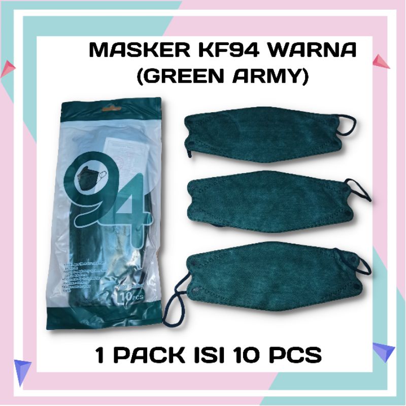 Masker Kf94 isi 50pcs 4ply High Quality Bahan Nyaman dan Lembut Semarang-KF94 GREEN ARMY 50