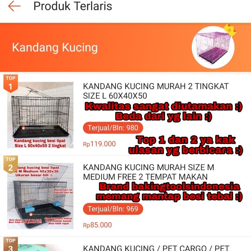 KANDANG KUCING SIZE M MEDIUM FREE 2 TEMPAT MAKAN (48x30x32)