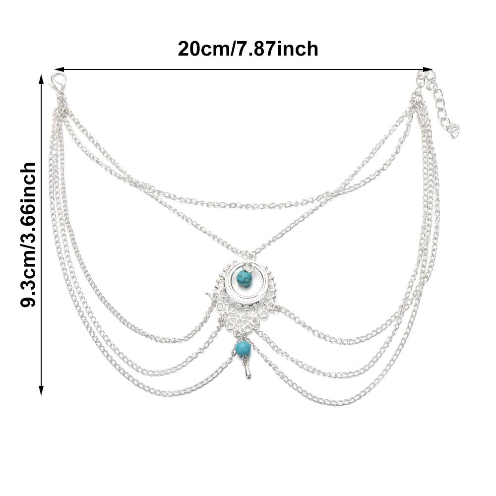 Gelang Kaki Nanas Perhiasan Aksesoris Bohemia Fashion Etnik Drop Rantai Tebal Rantai Berongga Perhiasan Multi-Layer Dipakai Turquoise Pendant Silver Feet