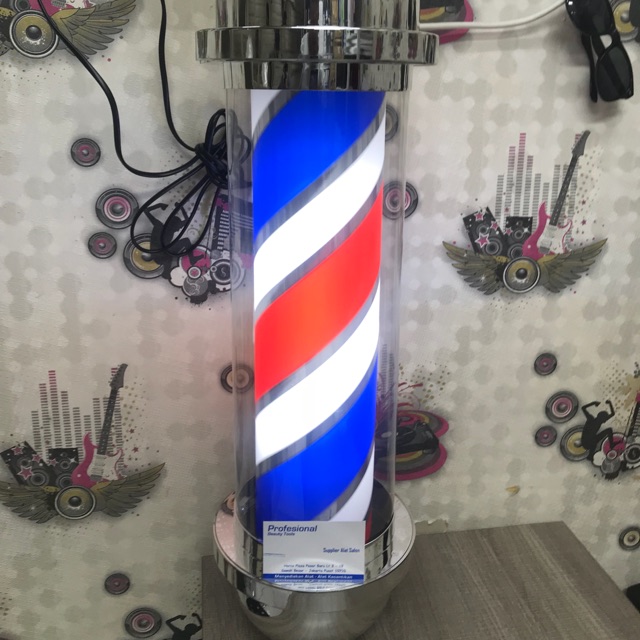 Lampu Barber 28inch Merah Putih Biru / Distance Silver Revolving Barber Pole