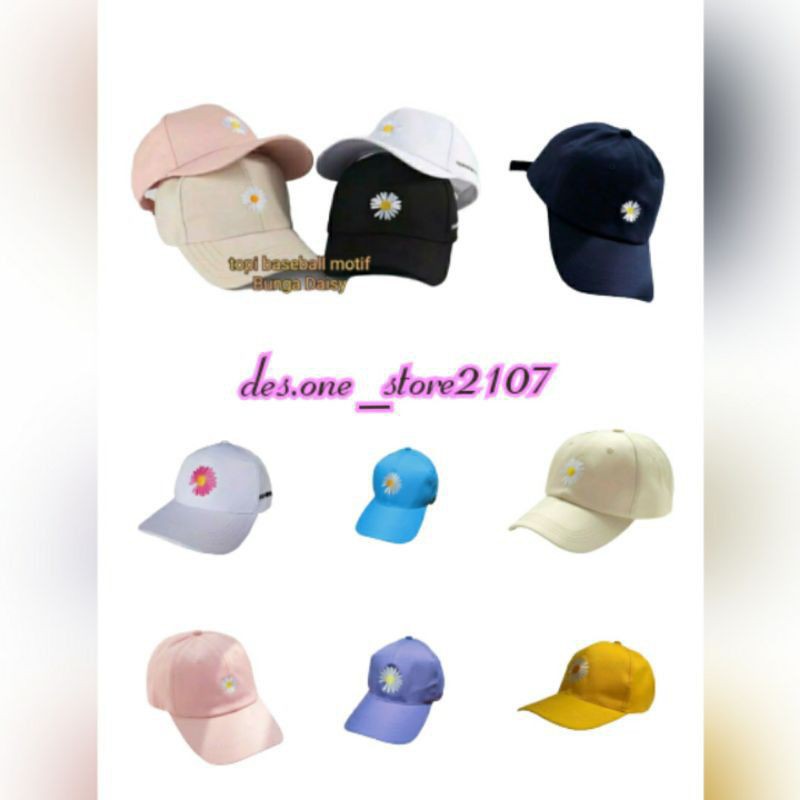 Topi Baseball Motif Bunga Daisy Kecil Gaya Hip Hop Untuk Wanita / Topi-6