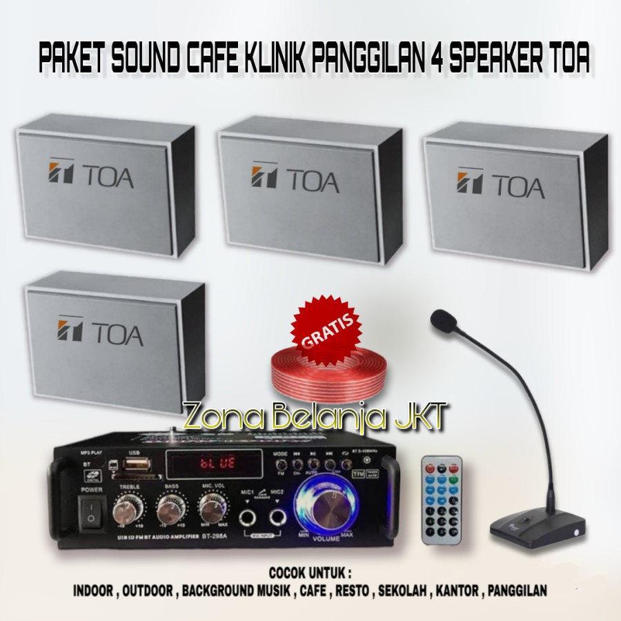 PAKET SOUND SYSTEM SPEAKER TOA BOX 4 SPEAKER MASJID CAFE RESTO KLINIK PANGGILAN AMPLI USB BLUETOOTH 