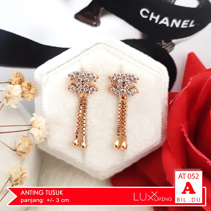 AT 052 Anting Tusuk Jurai Tasel Perhiasan Imitasi Lapis Emas Murah Anting Xuping Set Baru Luxx Xuping