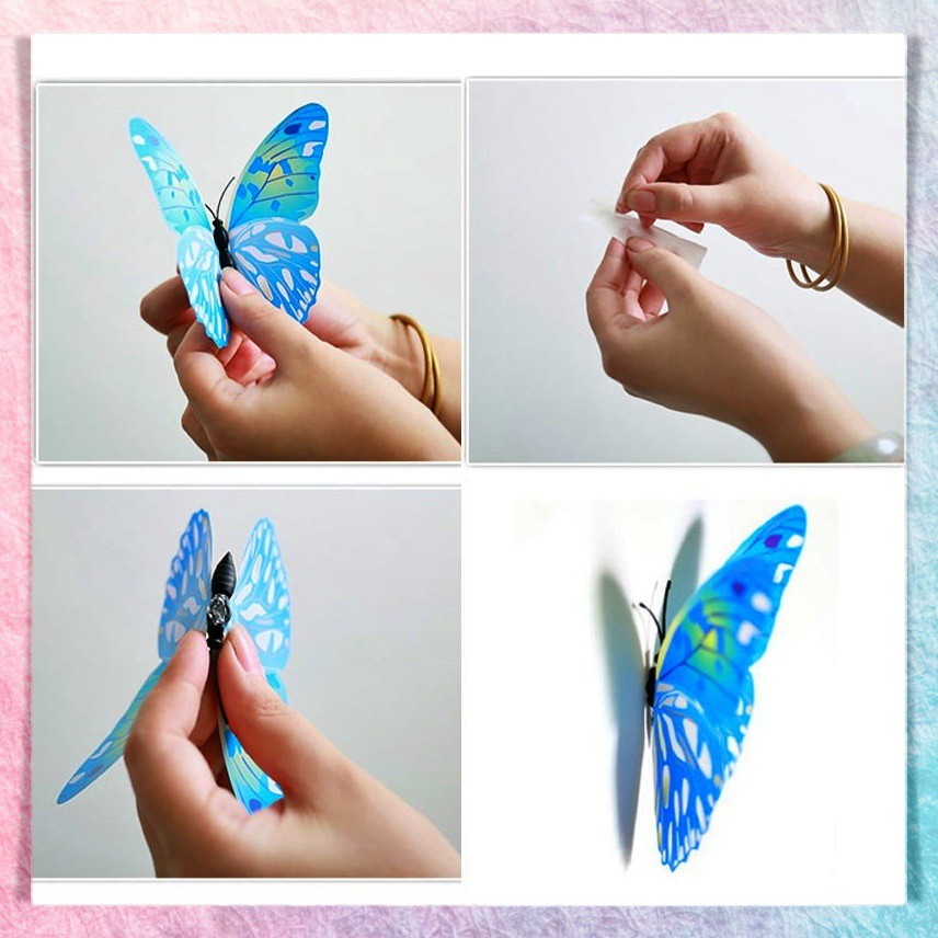 Stiker &amp; Magnet Tempelan Kulkas Dekorasi Dinding Tembok Motif Kupu Kupu 3D Wall Sticker Butterfly