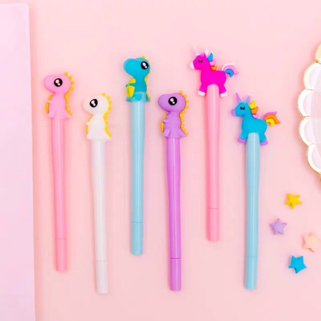 SATUAN Pulpen lampu Unicorn / ecer poni pony DINO LED gel pen / bolpen kuda lucu unik murah souvenir