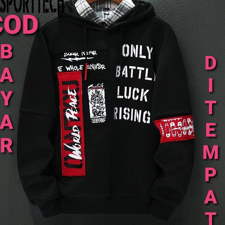 "LV.26My21ᶜ" ( 1KG BISA 4PCS ) Sweater Hoodie Pria Rising Bahan Fleece Tebal Ukuran M-L