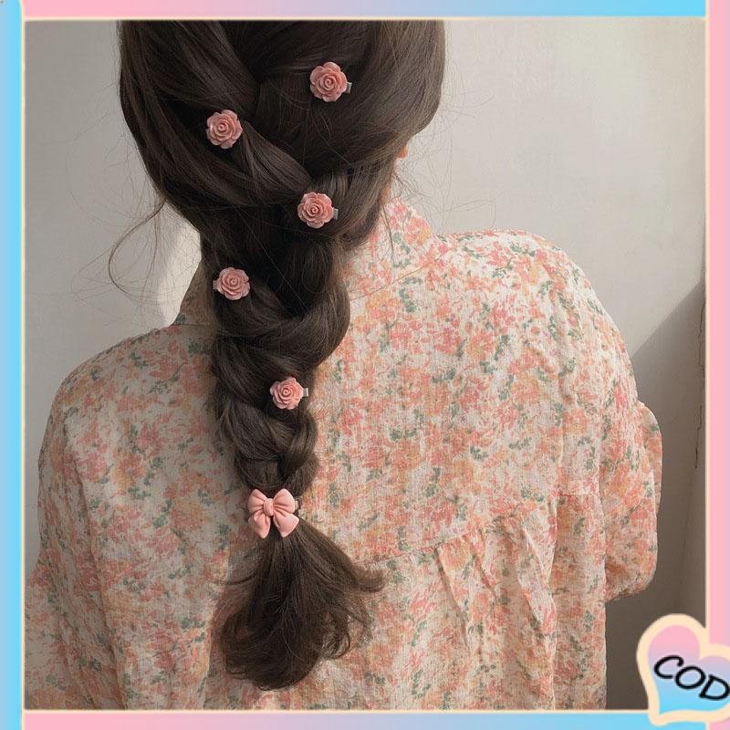 COD❤️ 5 PCS Manis Pink Jepit Rambut Gadis Busur Peach Camellia Sisi Klip Aksesoris Rambut-A.one