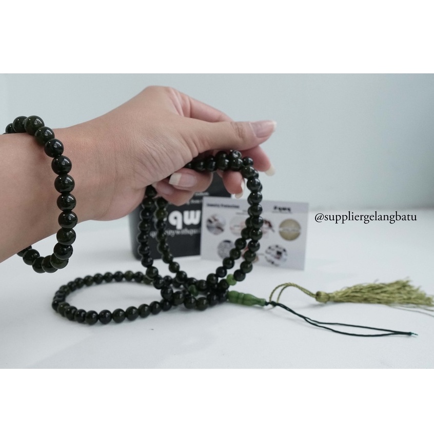 tasbih batu BLACK JADE ACEH BONUS GELANG tasbeh BERSERAT TEMBUS SENTER