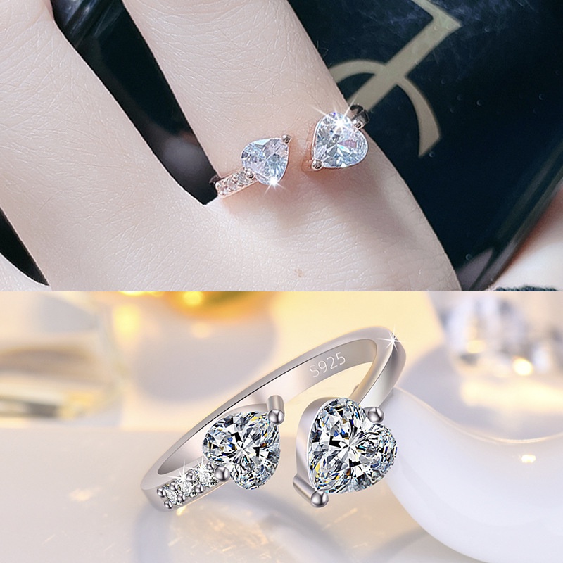 925 cincin perak wanita Korea cincin kristal aksesoris cincin yang dapat disesuaikan