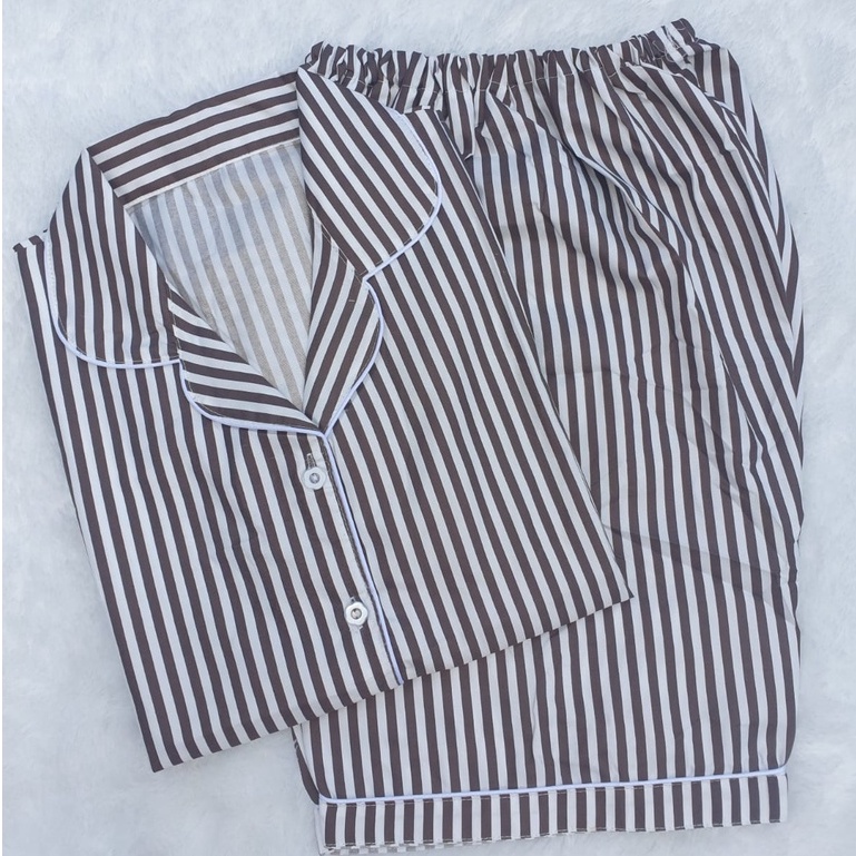 BAJU TIDUR WANITA/PIYAMA WANITA KATUN MOTIF SALUR BABY LENGAN PENDEK HP