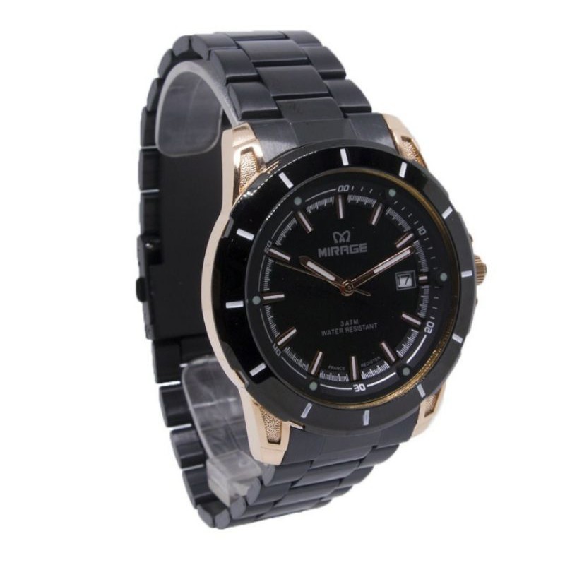 jam tangan pria;MIRAGE M8713BRP-Lhitam rosegold~ORIGINAL WATER RESISTANT~TGL~STAINLEES