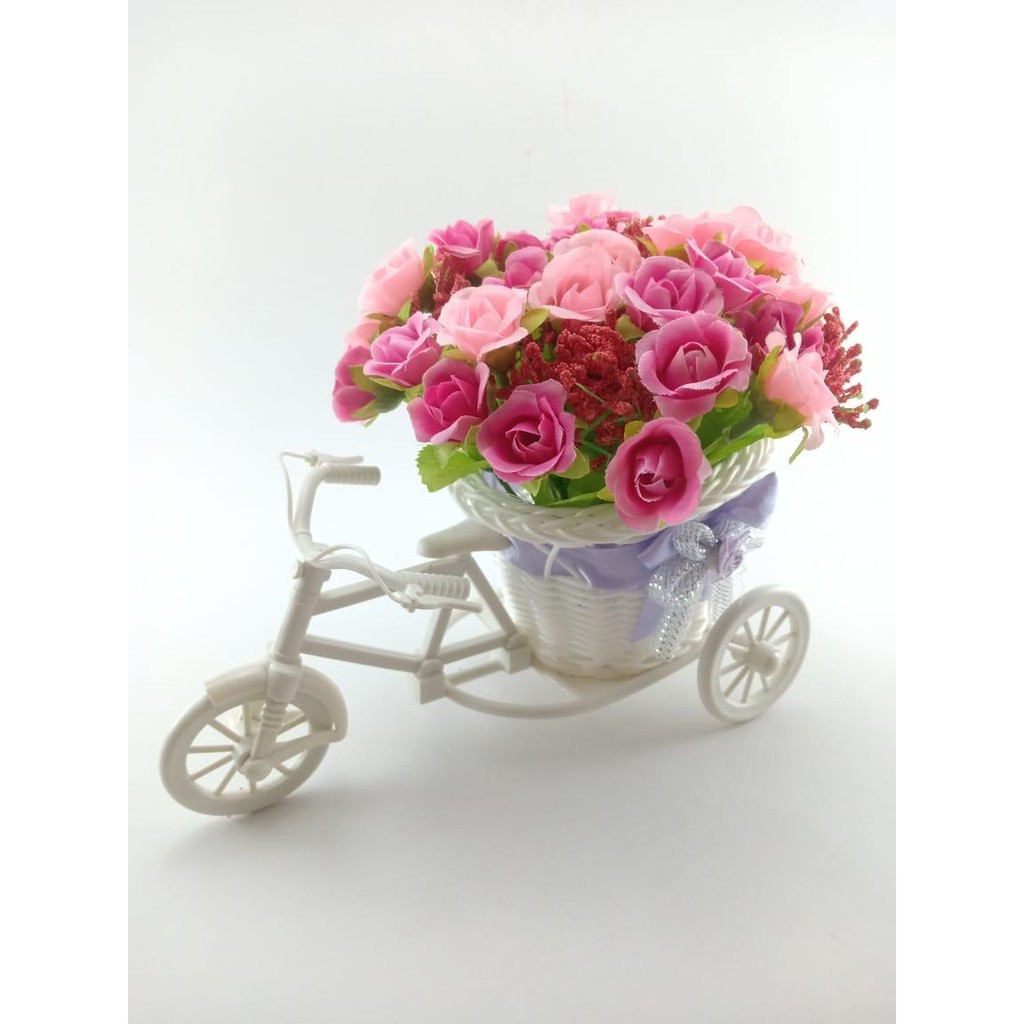 COD BUNGA SEPEDA MAWAR RATTAN BIKE BICYCLE  BUNGA PLASTIK  TANAMAN HIAS SEPEDA DEKORASI RUMAH BS6601-ROSE