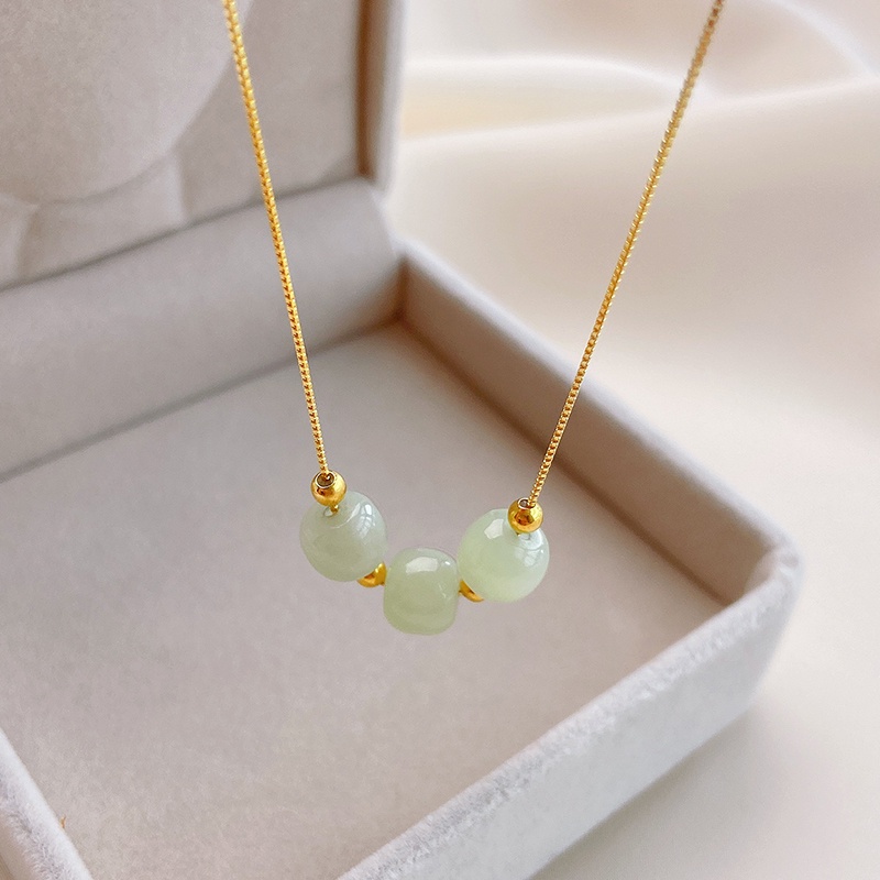 925 Silver Hetian Jade Necklace New Female Summer Clavicle Chain Advanced Ins Simple Design Accessories Gift