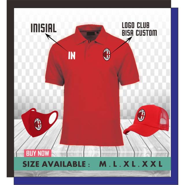 Polo MILAN FREE Topi dan Masker FREE Inisial /Rosonerri/Milanisti/Curvasud