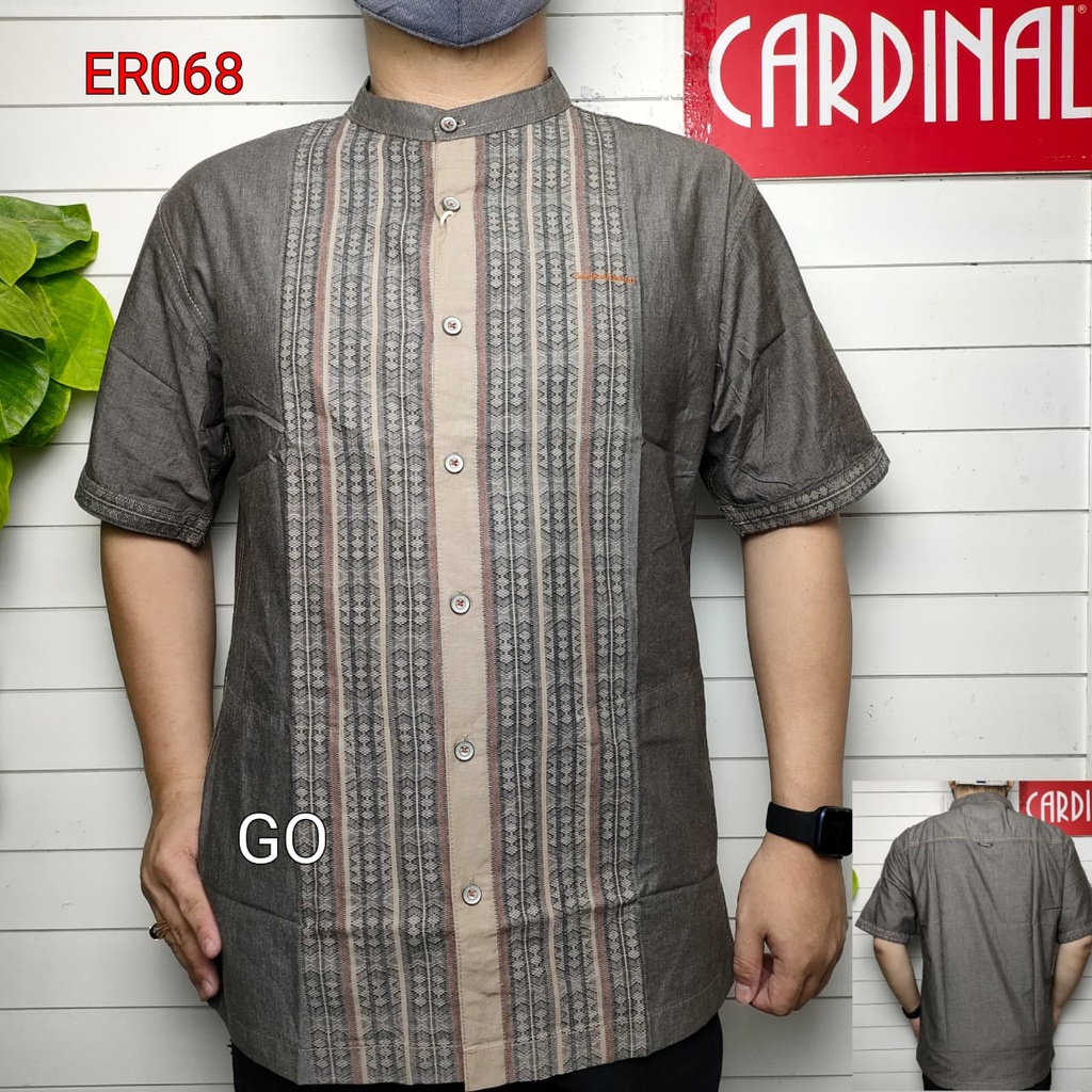 gof 2XL-4XL  CARDINAL KEMEJA KOKO JUMBO Taqwa Pakaian Pria Original Baju Muslim Salur Lengan Pendek Kekinian KTQB