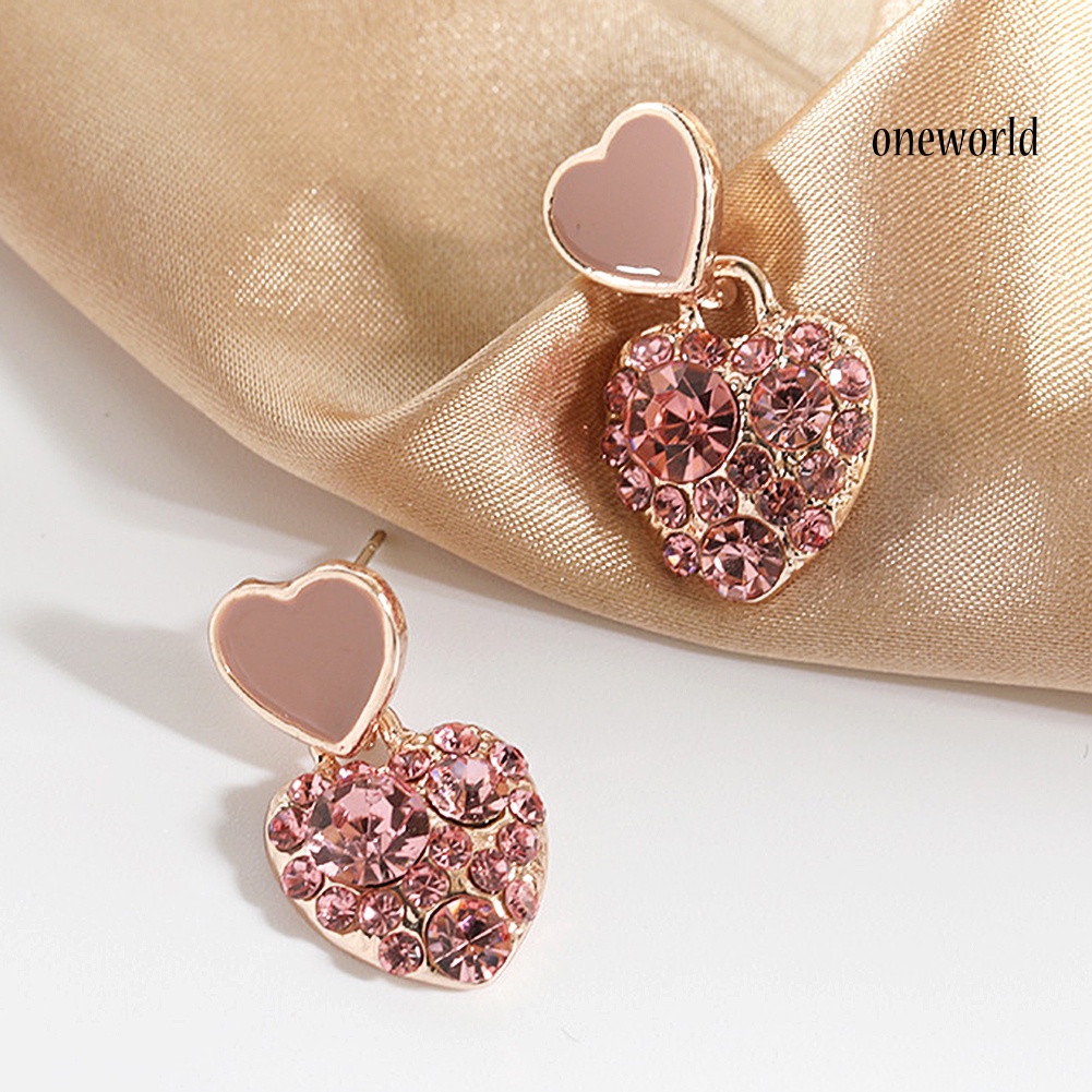 OW# Women Elegant Geometric Full Drill Rhinestone Love Heart Square Earring Ear Stud