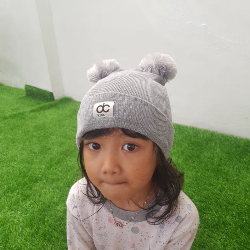 ( 0-3tahun )Dc kids kupluk anak pompom BENANG KATUN adem