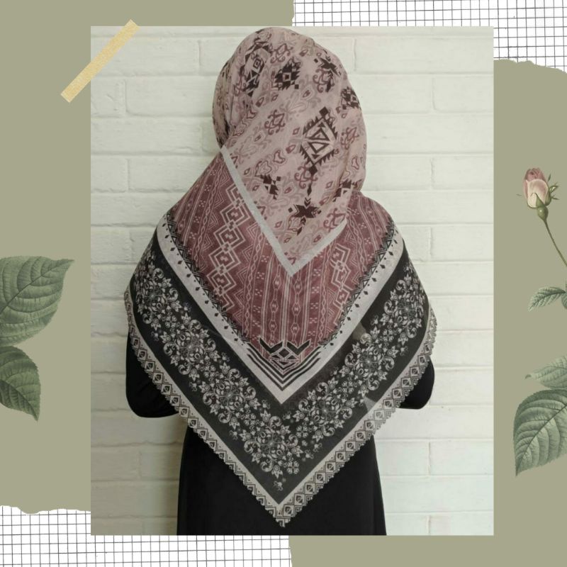 NEW JILBAB HIJAB VOAL MOTIF SYAR'I 130X130 PREMIUM SQUARE LASERCUT KERUDUNG SEGI EMPAT-SAHNA MOCCA