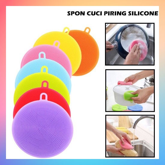 SPON SILIKON CUCI PIRING BULAT SERBAGUNA SIKAT PEMBERSIH SPONGE SILICONE BRUSH FOOD GRADE SPONS MULTIFUNGSI