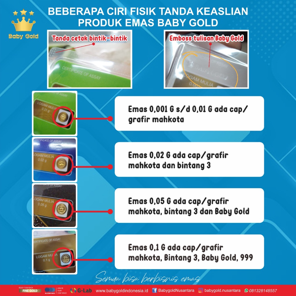 Logam Mini/ Mini Gram/ BABY GOLD 0.001 Emas 24 Karat Mini Gold babygold-1