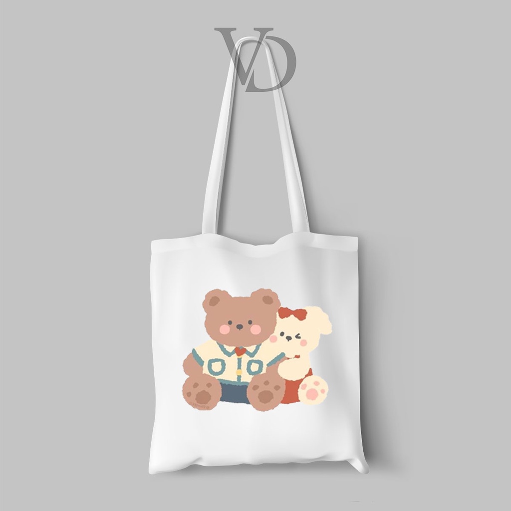 TOTE BAG KANVAS MOTIF beruang lucu / cute bear TOTE BAG / TAS BELANJA