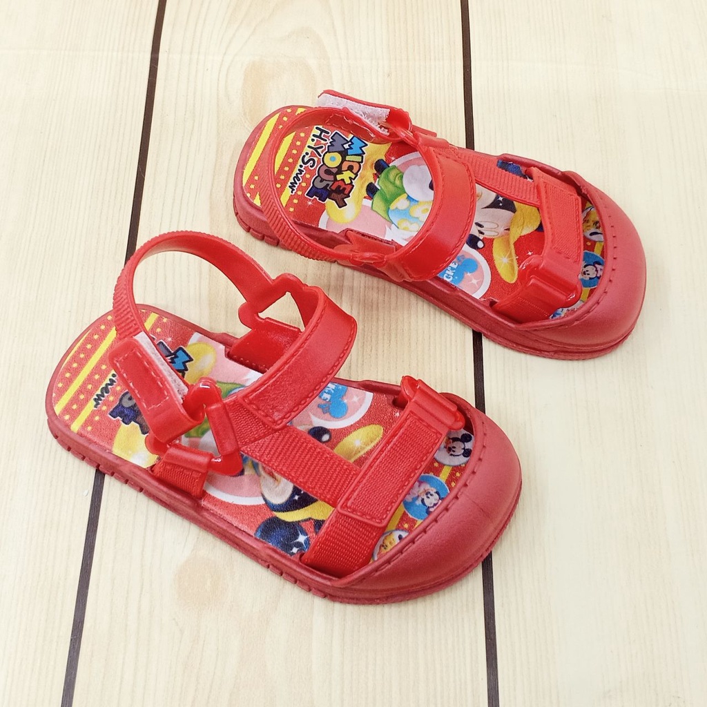 Sendal Anak Laki Laki Umur 9 Bulan 1 2 3 4 5 Tahun MERAH Anti Licin Motif Kartun Alas Karet - Sepatu Sandal Anak Cowok Elastis Lucu Nyaman DIpakai