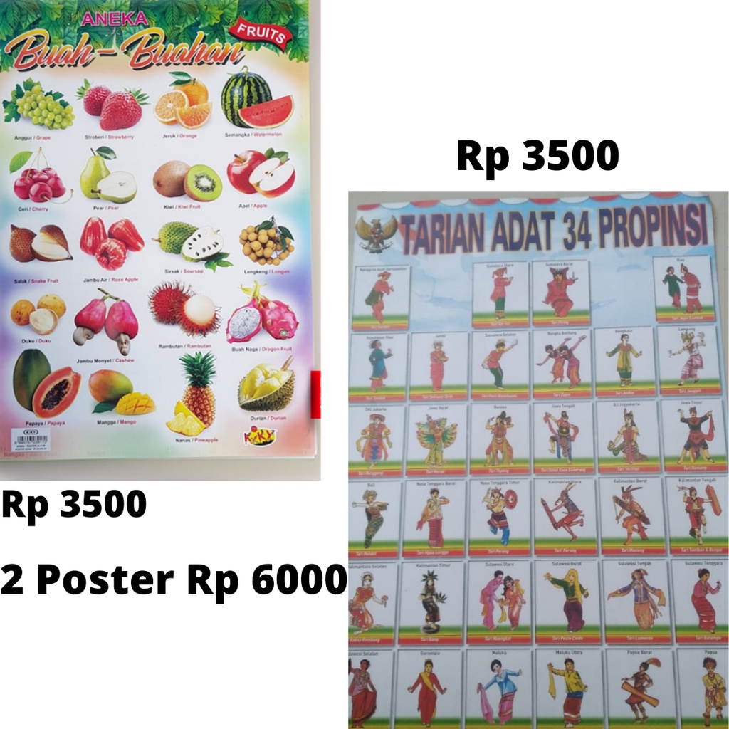 Poster Buah-buah an & Poster Tarian Adat 34 Provinsi