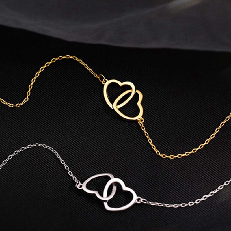 Kalung Choker Bentuk Dua Hati Geometris Untuk Hadiah Ulang Tahun Wanita