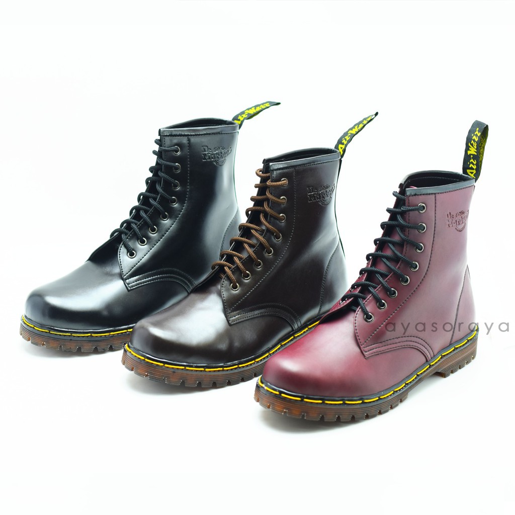 SEPATU Boots Classic Pria Wanita Unisex Model Docmart Warna Maroon Original Bandung KULIT