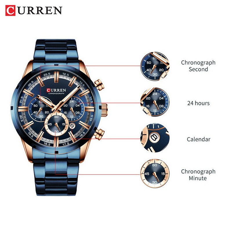 CURREN 8355 Jam Tangan Pria Analog Stainless Steel Chronograph Aktif Luminous Hand WATCHKITE WKOS