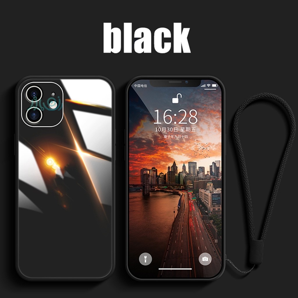 【Free Lanyard】Macaron Casing iPhone 13 pro max 11 12 Pro MAX XS MAX XR X Tempered Glass Case Square Silicone back cover