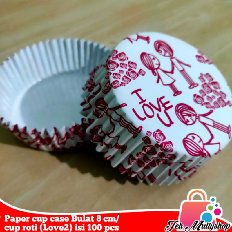 Jual Paper cup case Bulat 8 cm/cup roti (Love2) isi 100 pcs | Shopee ...