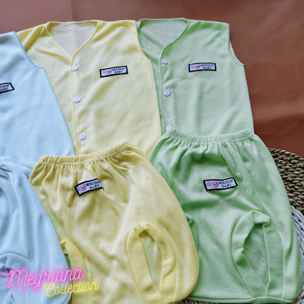 3 Setel Baju Bayi Newborn Lengan Kutung Dan CelanaPOP Kacamata Bayi Baru Lahir Meyriana Colleciton