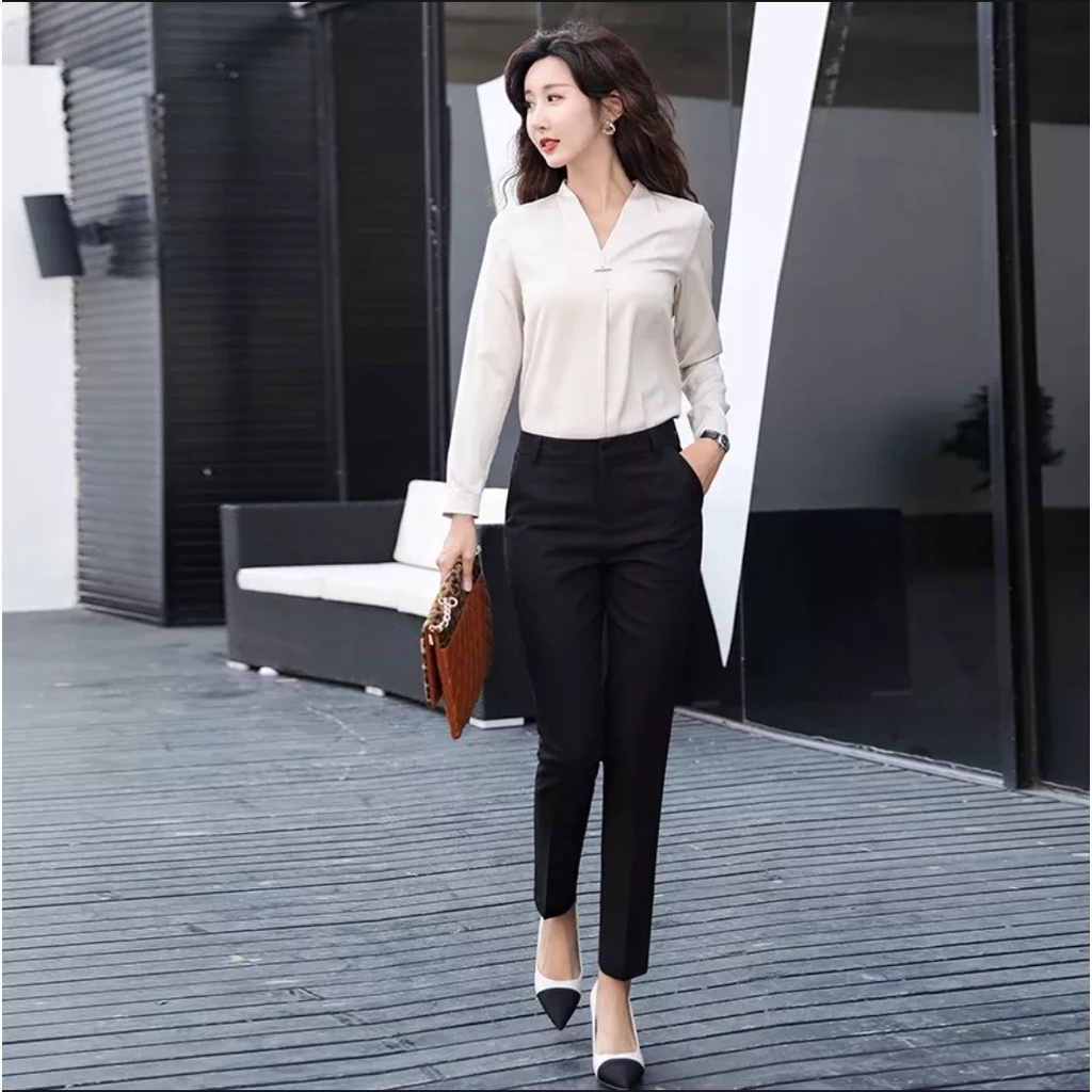 Celana Kerja Wanita Kantor Celana Formal Wanita Casual Kasual Bahan Semi Woll Model Slimfit Standar Jumbo Bigsize