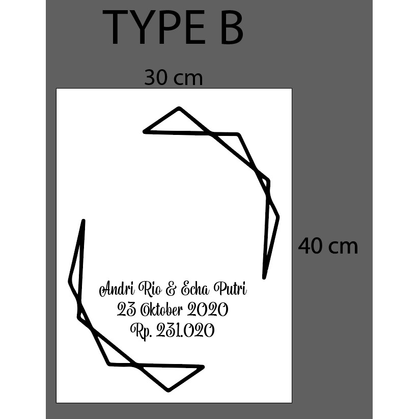 [Akrilik Emasnya Saja] PO Dekorasi Cetak Akrilik Emas Model Hexagonal frame mahar 30x40