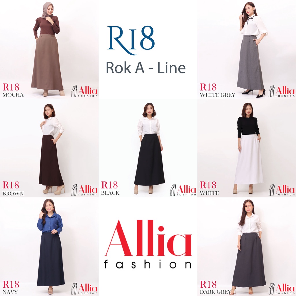 Rok Kerja Panjang / ALLIA R18 NAVY M - 7L / Rok Kerja Wanita Jumbo Pinggang