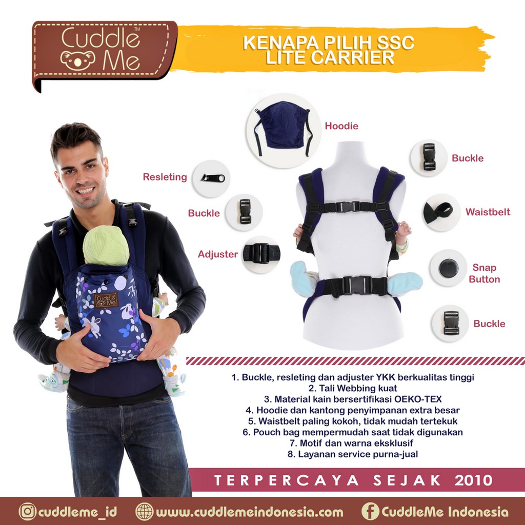 [BONUS BEBAS PILIH] Cuddle Me Lite Carrier Gendongan Bayi Ransel SSC Ergonomis Baby Carrier M-Shape Aman Cuddleme LiteCarrier Solid Polos Motif