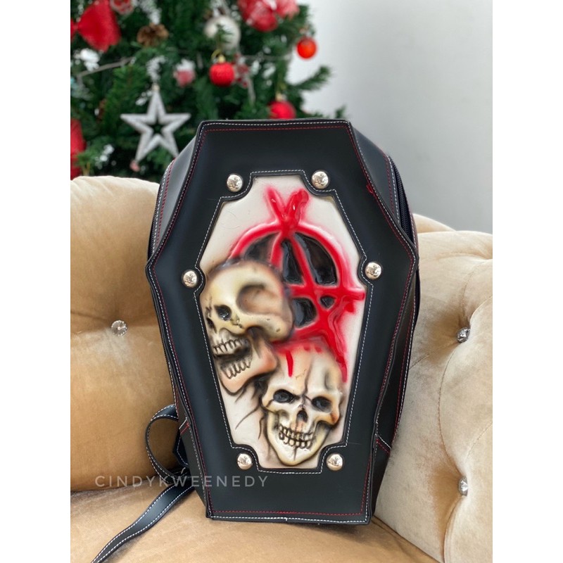 tas ransel punggung backpack 3D tas sekolah kuliah ada tempat laptop twoface skull tengkorak metal