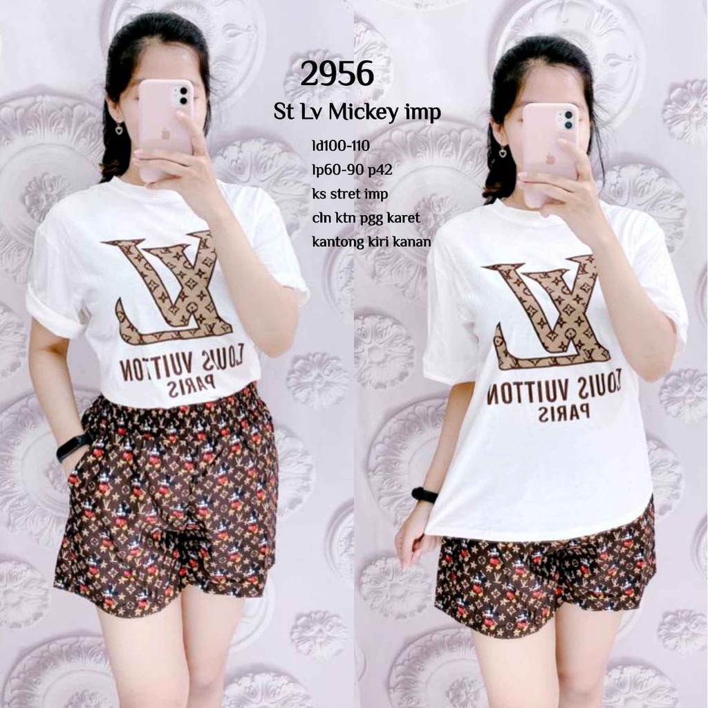 SETELAN KAOS+CELANA WANITA IMPORT PREMIUM LV LOUIS VUITTON 2956
